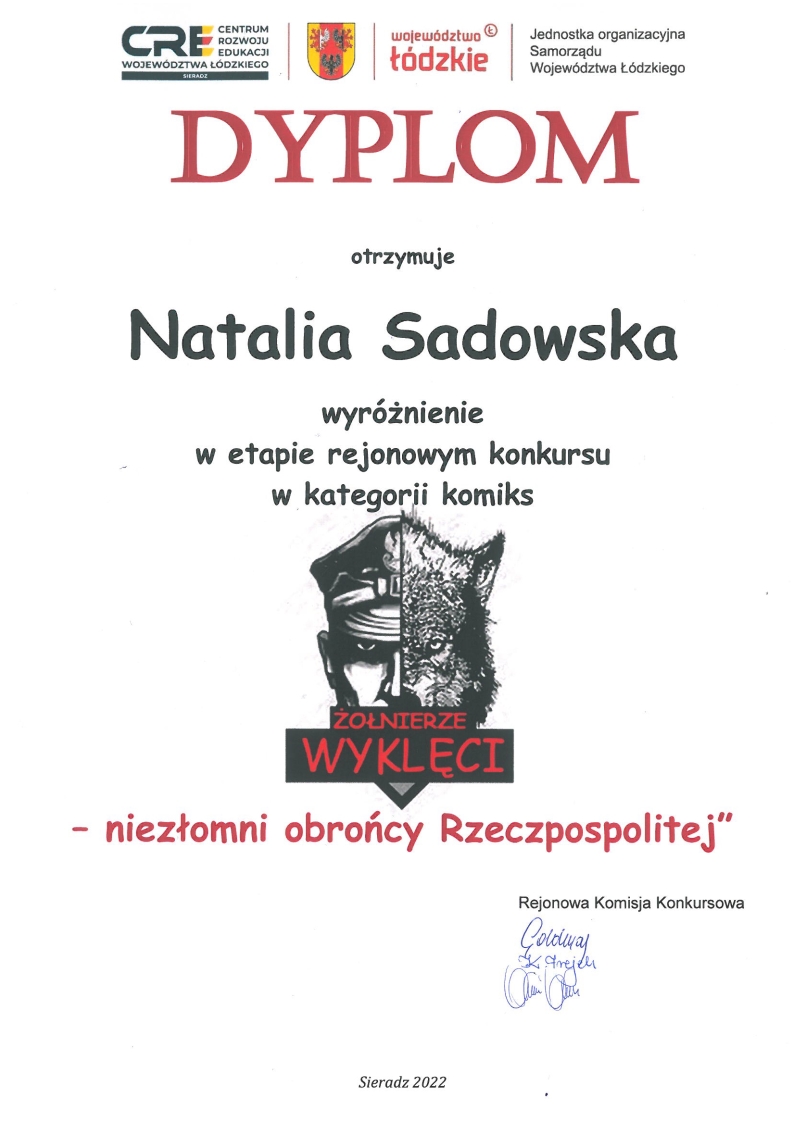Dyplom Natalii Sadowskiej