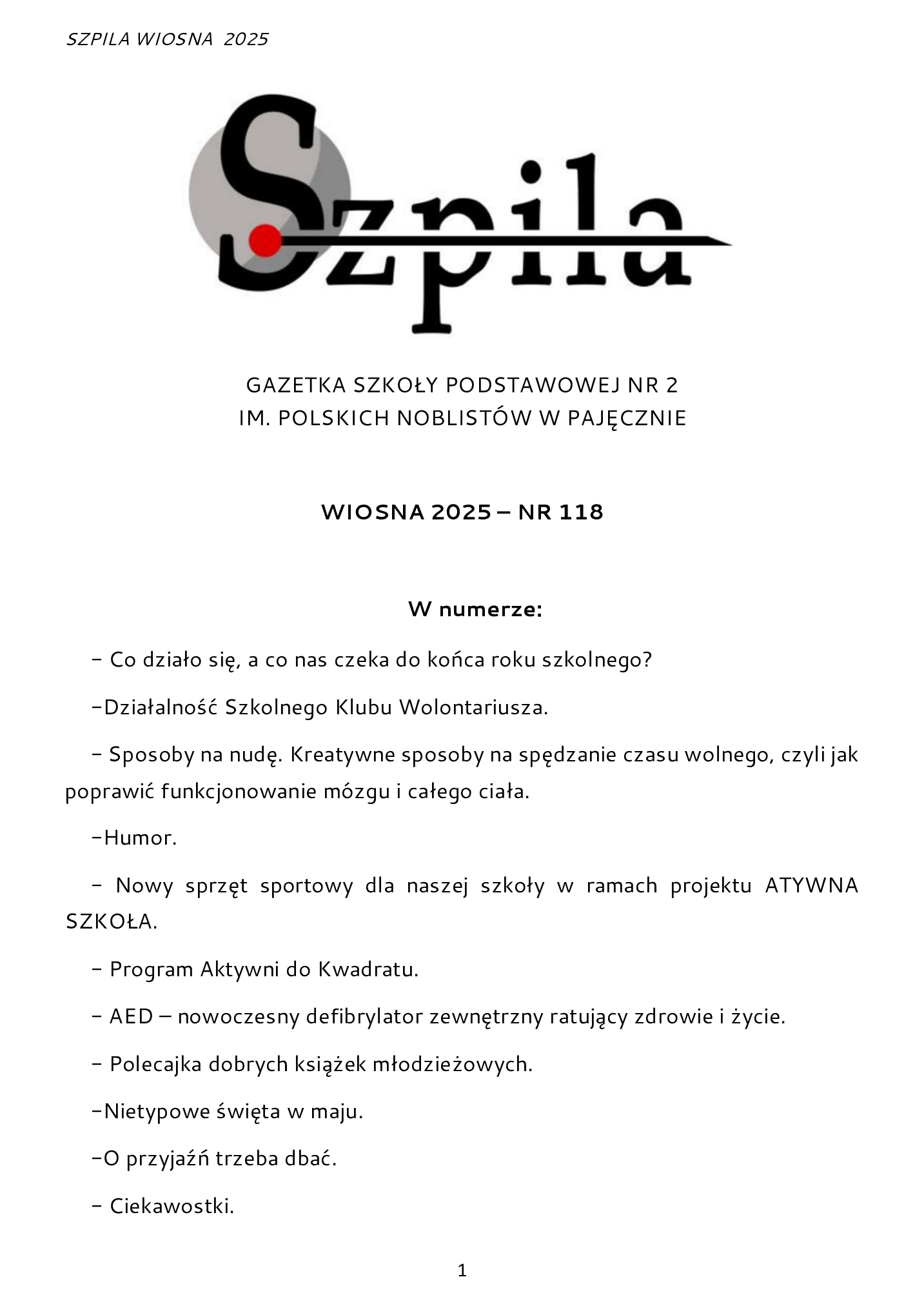 Szpila 2025 wiosna 1 
